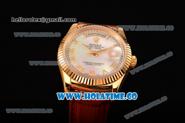 Rolex Day-Date Asia 2813/Swiss ETA 2836/Clone Rolex 3135 Automatic Yellow Gold Case with White MOP Dial and Roman Numeral Markers (BP) - Click Image to Close